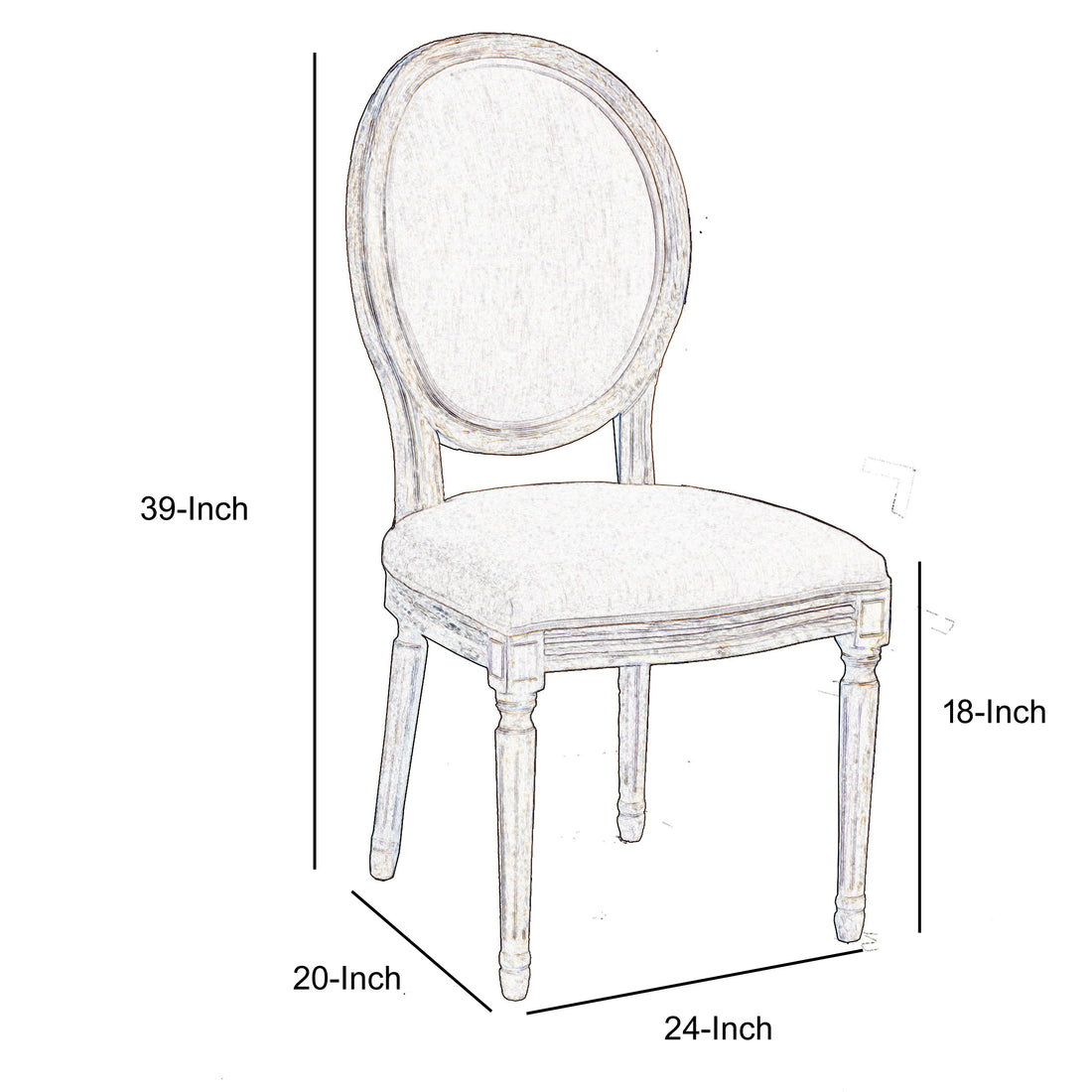 24 Inch Distressed Wood Dining Chair, Beige Fabric,Set Of 2, Natural Brown Beige Brown Wood Fabric