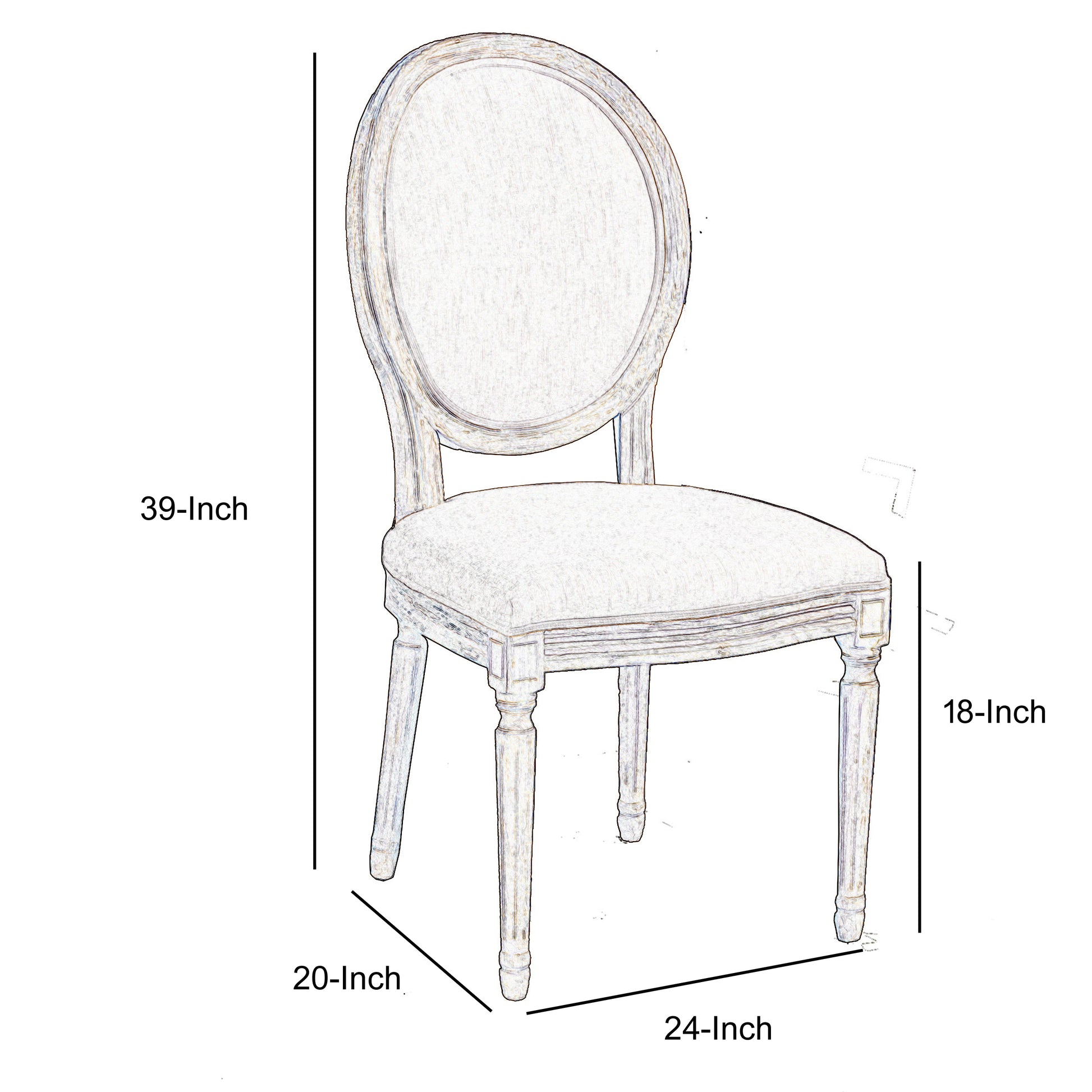 24 Inch Distressed Wood Dining Chair, Beige Fabric,Set Of 2, Natural Brown Beige Brown Wood Fabric