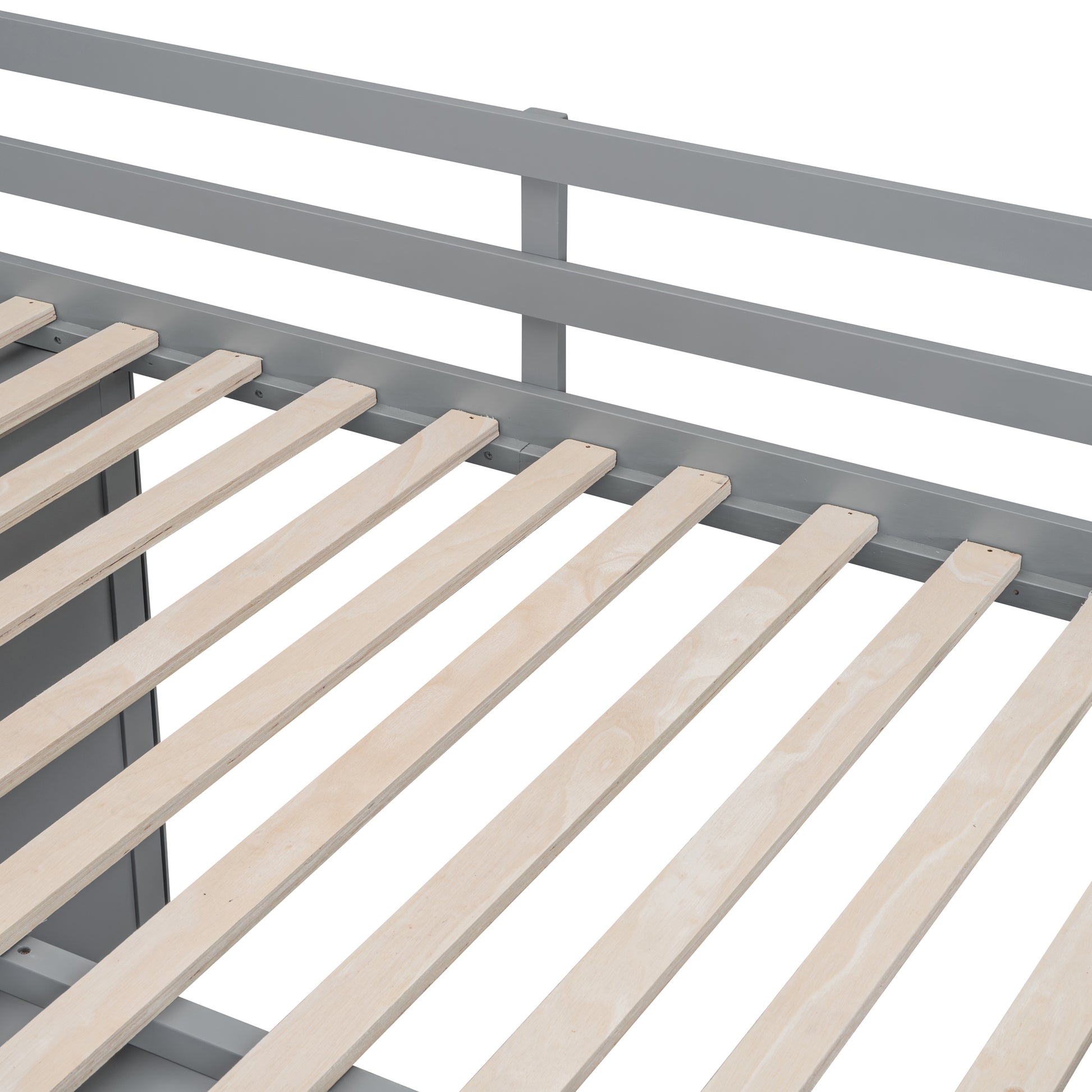 Full Size Wood Loft Bed With Built In Wardrobes, Cabinets And Drawers, Gray Gray Solid Wood Mdf