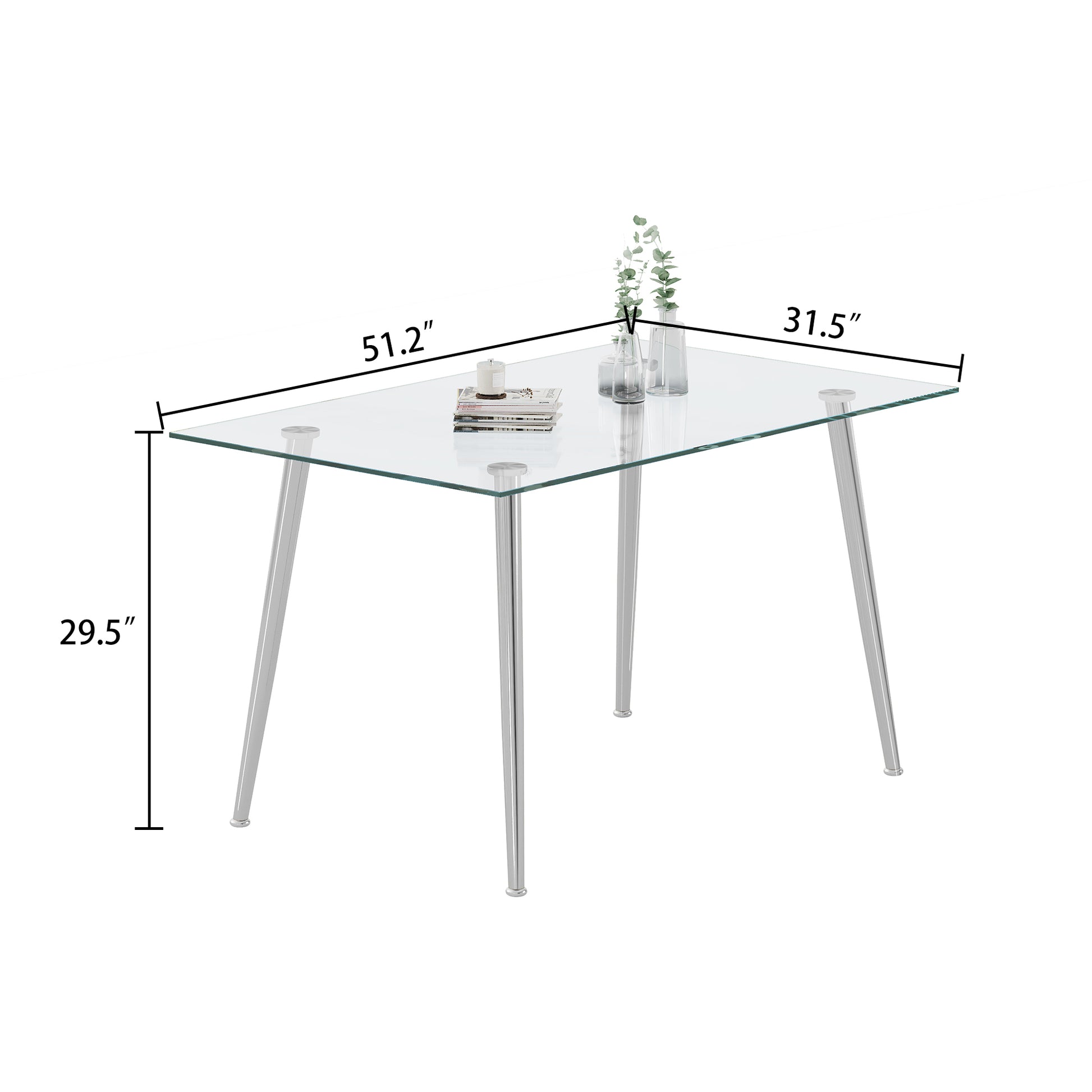 0.32" Thick Tempered Glass Top Dining Table With Silver Stainless Steel Legs Silver Tempered Glass