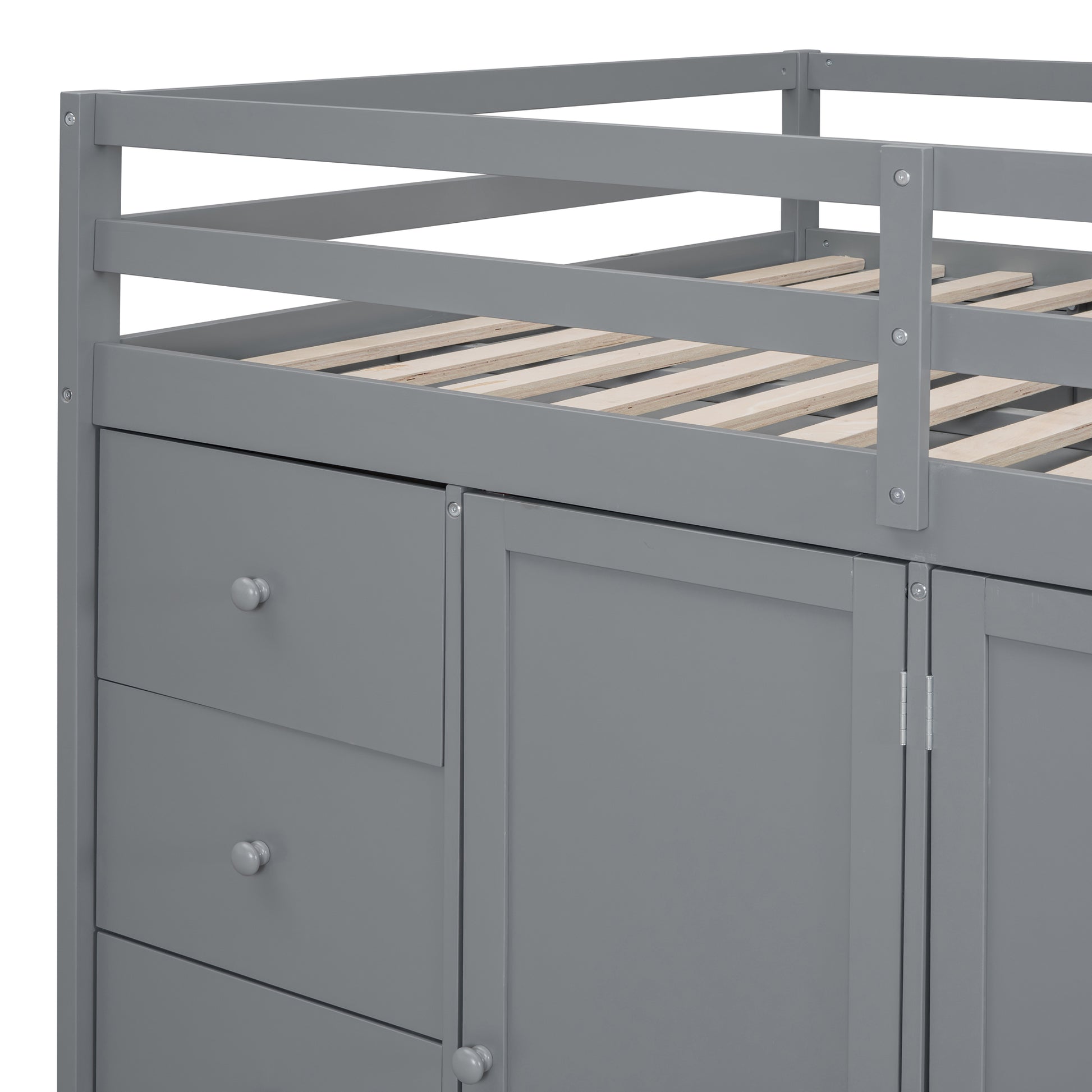 Full Size Wood Loft Bed With Built In Wardrobes, Cabinets And Drawers, Gray Gray Solid Wood Mdf