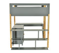Full Size Wood Loft Bed With Built In Storage Cabinet And Cubes, Foldable Desk, Gray Gray Solid Wood Mdf