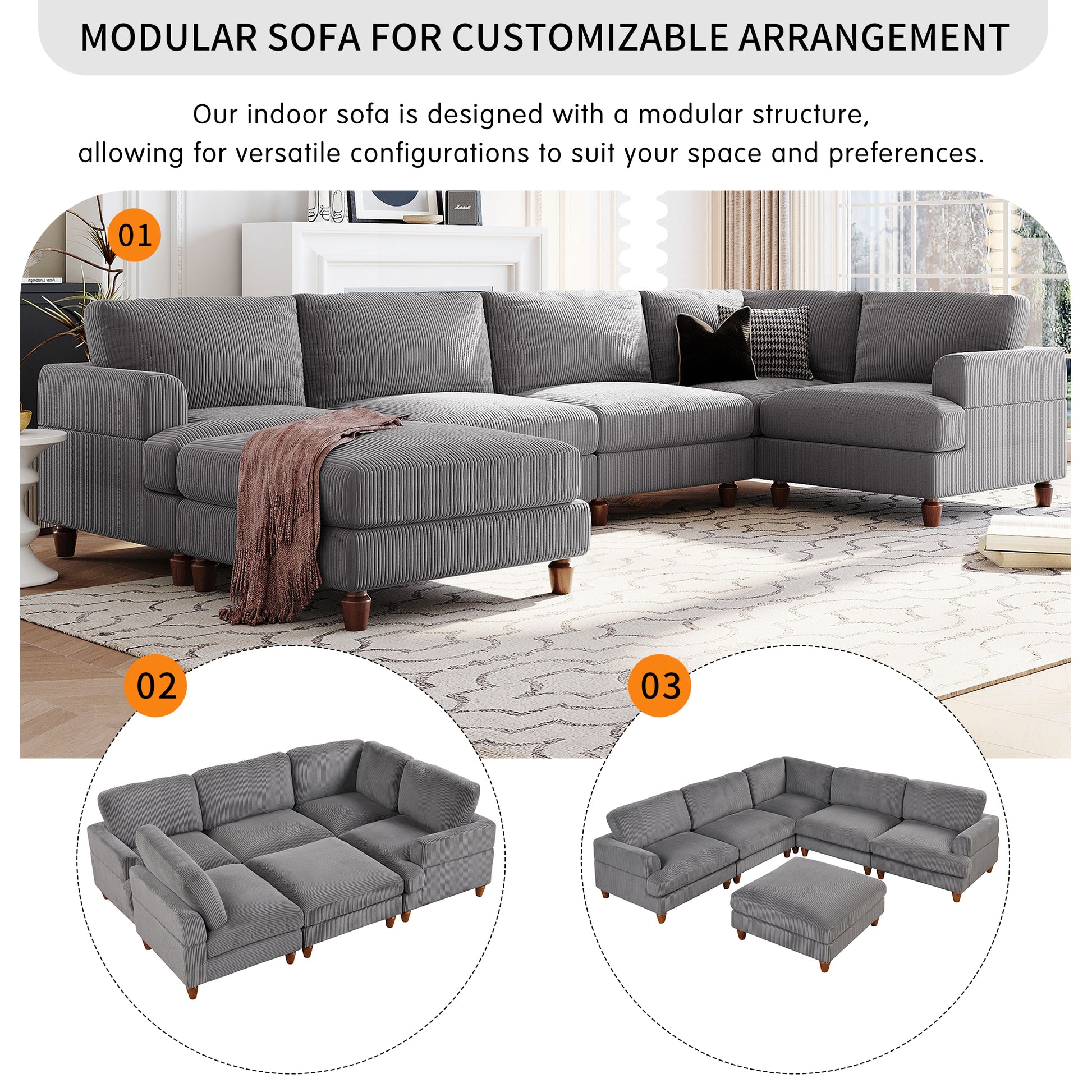 Modular Sectional Sofa With Ottoman L Shaped Corner Sectional For Living Room, Office, Spacious Space Same Sku: Wy000336Aae Gray Polyester Wood Primary Living Space Polyester 6 Seat