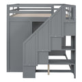 Full Size Wood Loft Bed With Built In Wardrobes, Cabinets And Drawers, Gray Gray Solid Wood Mdf