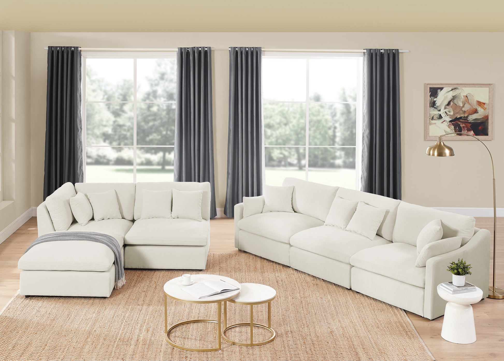 6 Seats Modular L Shaped Sectional Sofa With Ottoman,10 Pillows, Oversized Upholstered Couch W Removabled Down Filled Seat Cushion For Living Room, Chenille Beige Beige Chenille Wood Primary Living Space Soft Pillow Back Eucalyptus Square Arms Foam