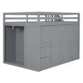 Full Size Wood Loft Bed With Built In Wardrobes, Cabinets And Drawers, Gray Gray Solid Wood Mdf