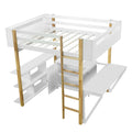Full Size Wood Loft Bed With Built In Storage Cabinet And Cubes, Foldable Desk, White White Solid Wood Mdf
