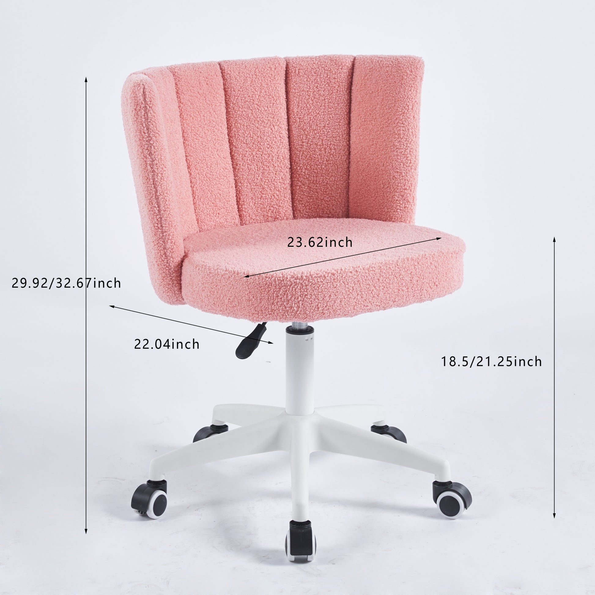 Set Of 1,Home Office Chair,Fluffy Fuzzy Comfortable Makeup Vanity Chair ,Swivel Desk Chair Height Adjustable Dressing Chair For Bedroom Pink White Fabric Metal