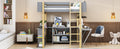 Full Size Wood Loft Bed With Built In Storage Cabinet And Cubes, Foldable Desk, Gray Gray Solid Wood Mdf