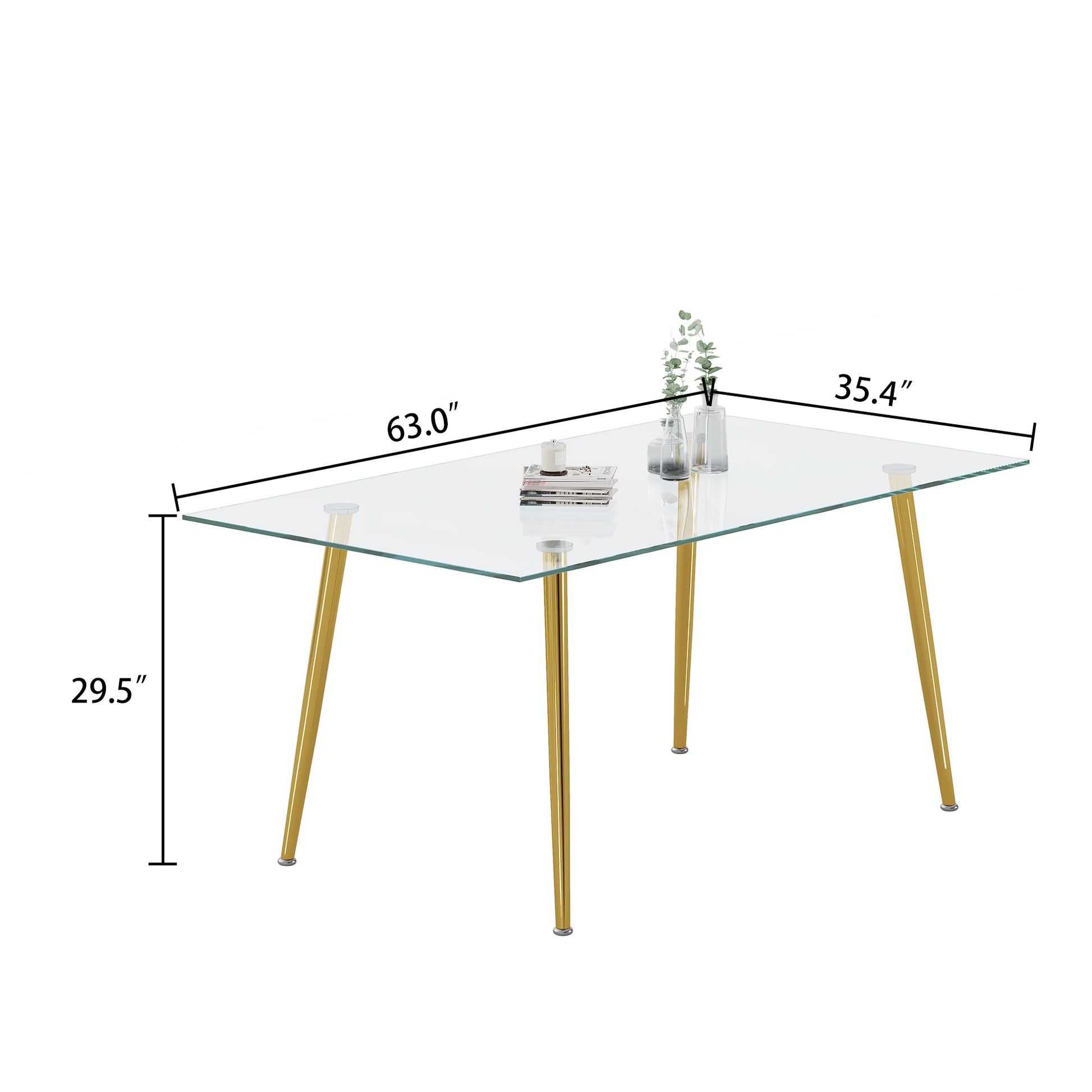 0.32" Thick Tempered Glass Top Dining Table With Gold Stainless Steel Legs Gold Tempered Glass
