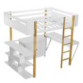 Full Size Wood Loft Bed With Built In Storage Cabinet And Cubes, Foldable Desk, White White Solid Wood Mdf