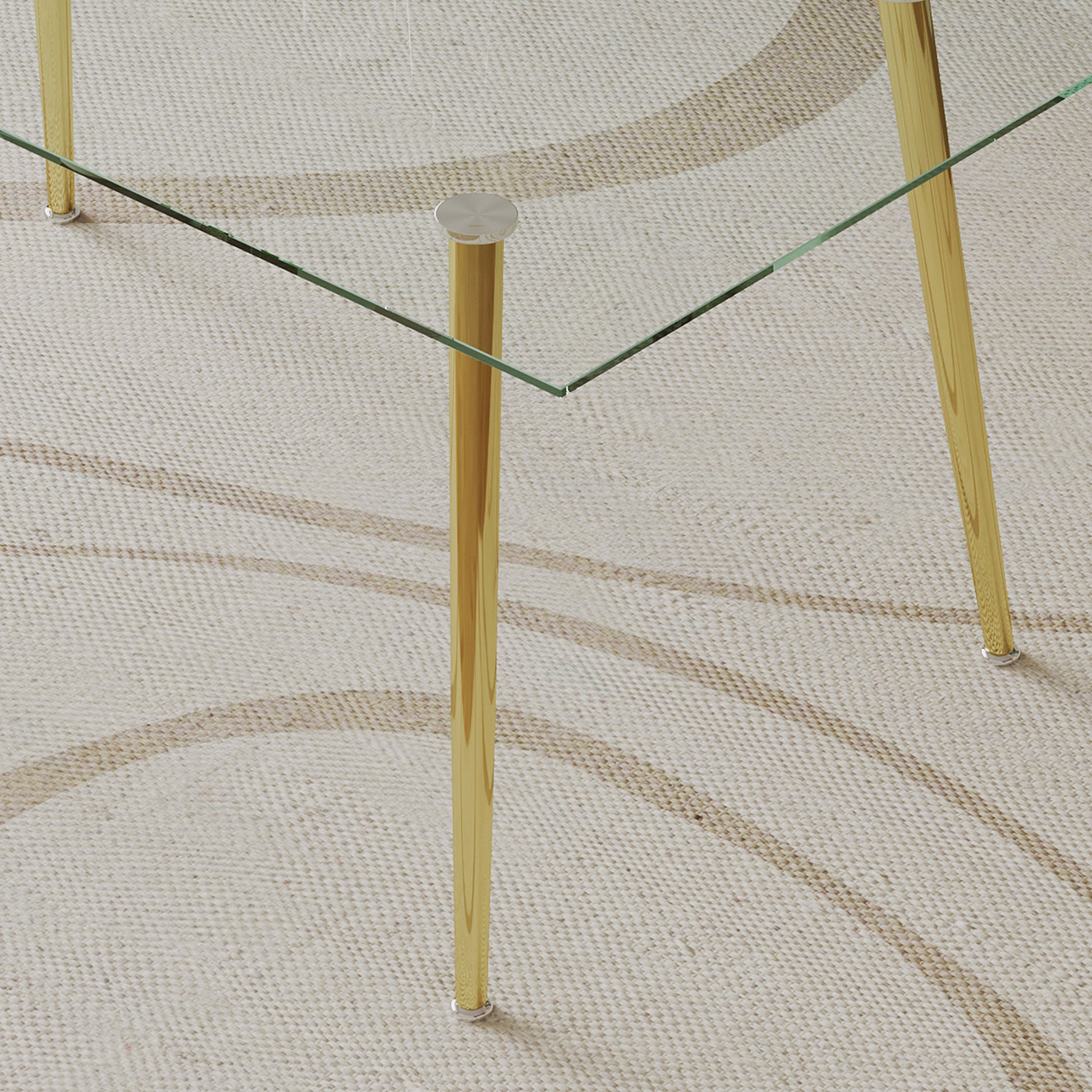 0.32" Thick Tempered Glass Top Dining Table With Gold Stainless Steel Legs Gold Tempered Glass