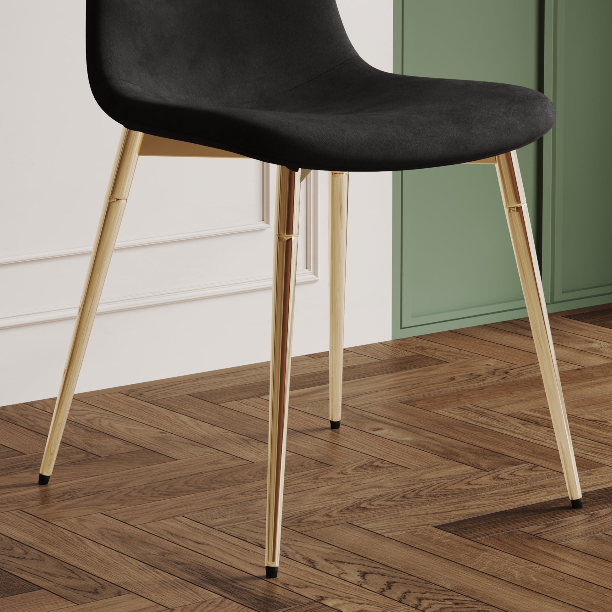 Dining Table Set Of 9, 0.32" Thick Tempered Glass Top Dining Table With Metal Legs And Eight Fabric Dining Chairs, Table Size: 62.99" L X 35.43" W X 29.92" H Gold Tempered Glass