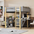 Full Size Wood Loft Bed With Built In Storage Cabinet And Cubes, Foldable Desk, Gray Gray Solid Wood Mdf