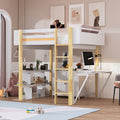 Full Size Wood Loft Bed With Built In Storage Cabinet And Cubes, Foldable Desk, White White Solid Wood Mdf