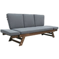 Outdoor Adjustable Patio Wooden Daybed Sofa Chaise Lounge With Cushions For Small Places, Brown Finish Gray Cushion Yes Complete Patio Set Gray Water Resistant Frame Water Resistant Cushion Garden & Outdoor Casual Sofa Seating Groups Foam Solid Wood