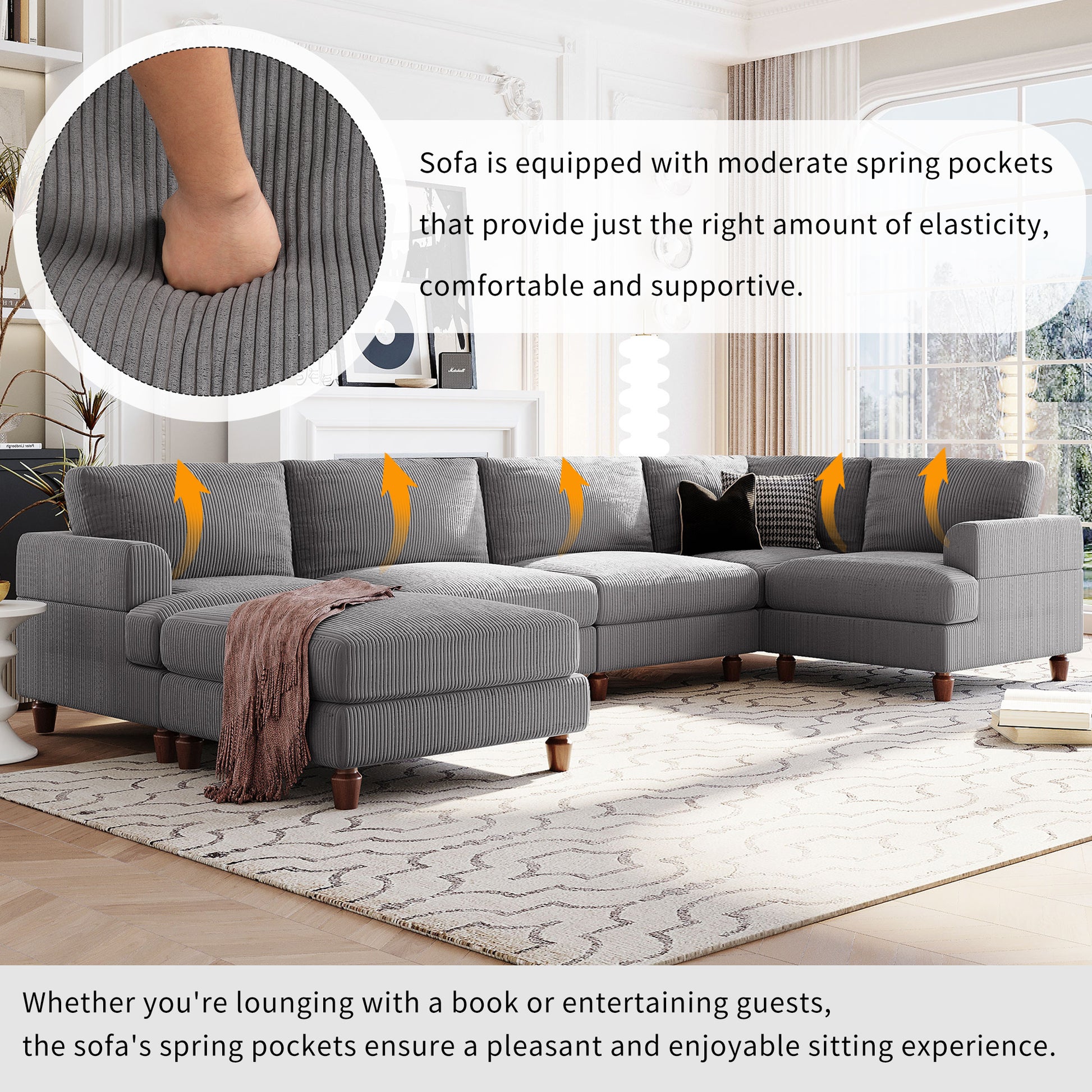 Modular Sectional Sofa With Ottoman L Shaped Corner Sectional For Living Room, Office, Spacious Space Same Sku: Wy000336Aae Gray Polyester Wood Primary Living Space Polyester 6 Seat