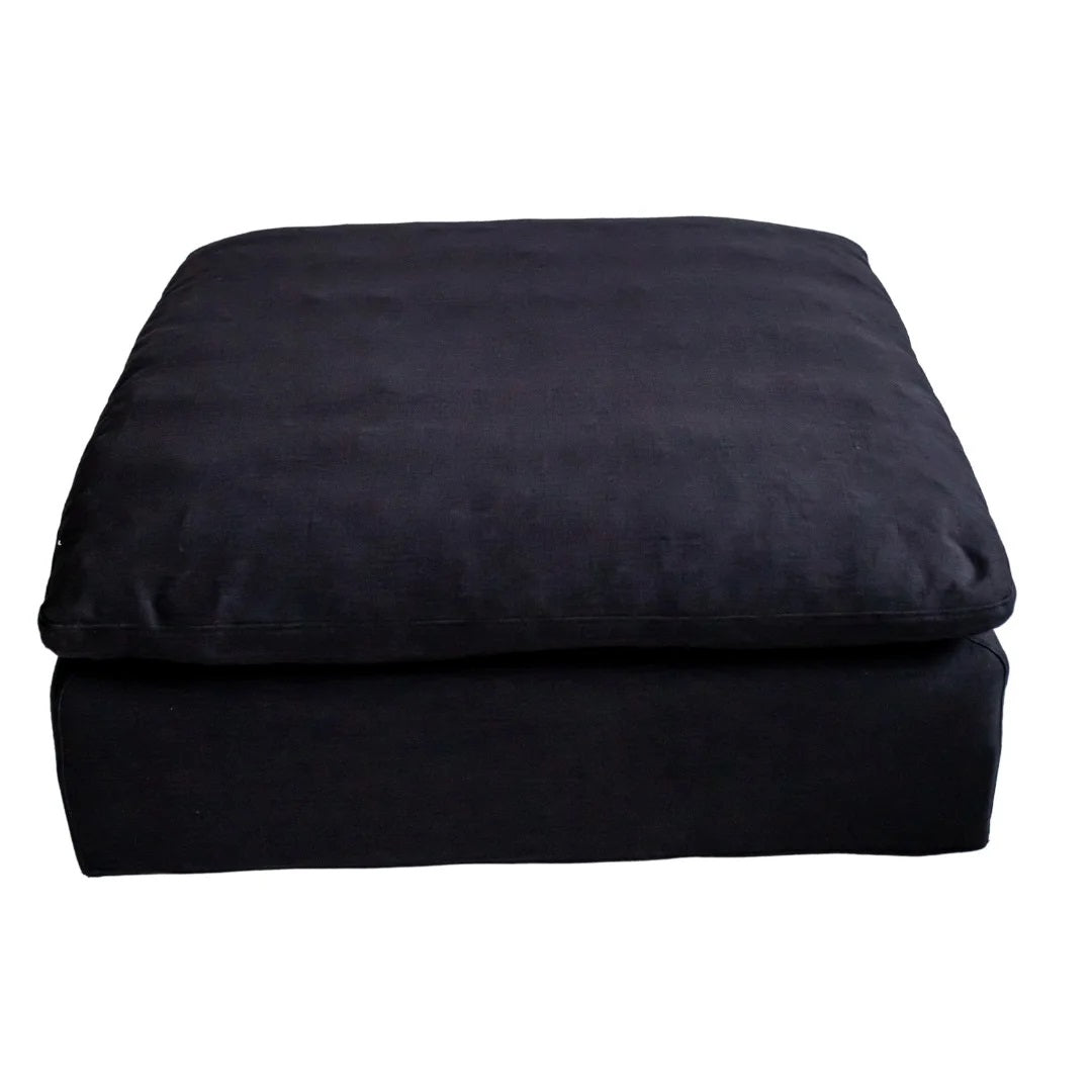 Modern 17" Petite Size Ottoman, Premium Fabric Upholstered 1 Pc Living Room Cube Shape Ottoman With Plush Seat Cushion, Navy Wood Primary Living Space Solid Blue Navy Linen Linen Or Linen Blend Medium Soft Backless Contemporary Cube Armless Polyester