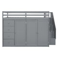 Full Size Wood Loft Bed With Built In Wardrobes, Cabinets And Drawers, Gray Gray Solid Wood Mdf