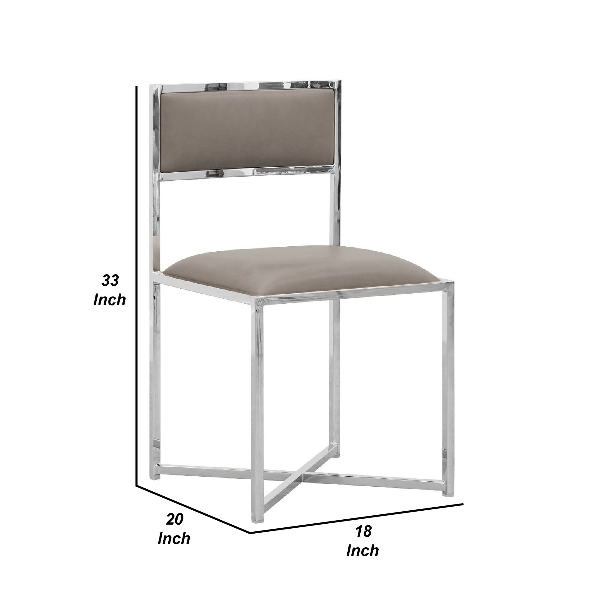 Eun 20 Inch Faux Leather Dining Chair, Chrome Base, Set Of 2, Gray Gray Silver Fabric Metal