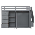 Full Size Wood Loft Bed With Built In Wardrobes, Cabinets And Drawers, Gray Gray Solid Wood Mdf