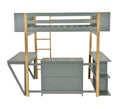 Full Size Wood Loft Bed With Built In Storage Cabinet And Cubes, Foldable Desk, Gray Gray Solid Wood Mdf
