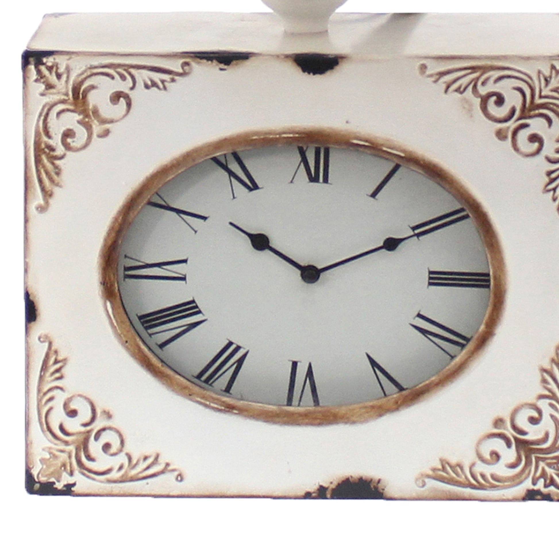 Clock Design Metal Table Lamp With Tapered Shade,White And Beige White Fabric Metal