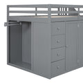 Full Size Wood Loft Bed With Built In Wardrobes, Cabinets And Drawers, Gray Gray Solid Wood Mdf