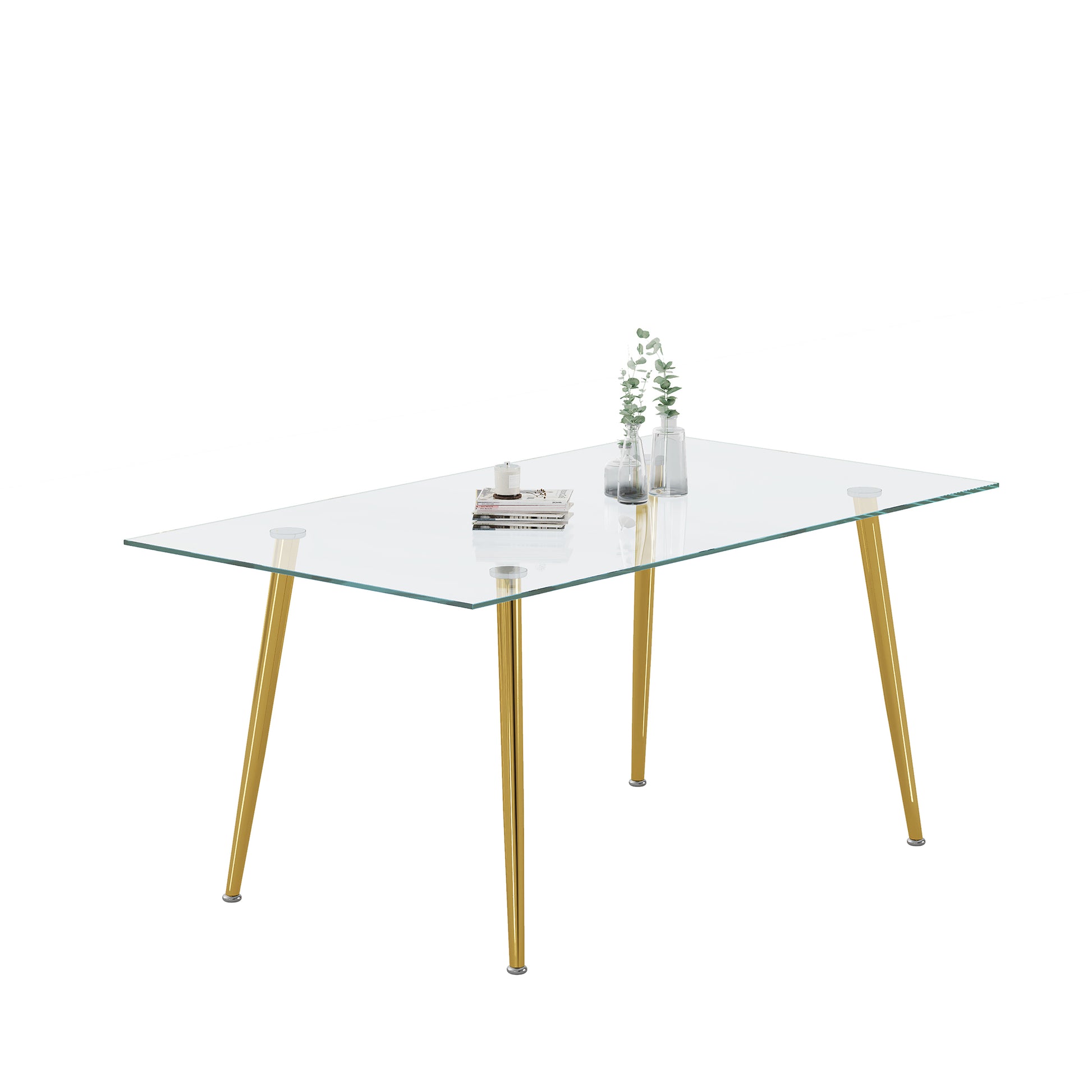 0.32" Thick Tempered Glass Top Dining Table With Gold Stainless Steel Legs Gold Tempered Glass