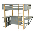 Full Size Wood Loft Bed With Built In Storage Cabinet And Cubes, Foldable Desk, Gray Gray Solid Wood Mdf