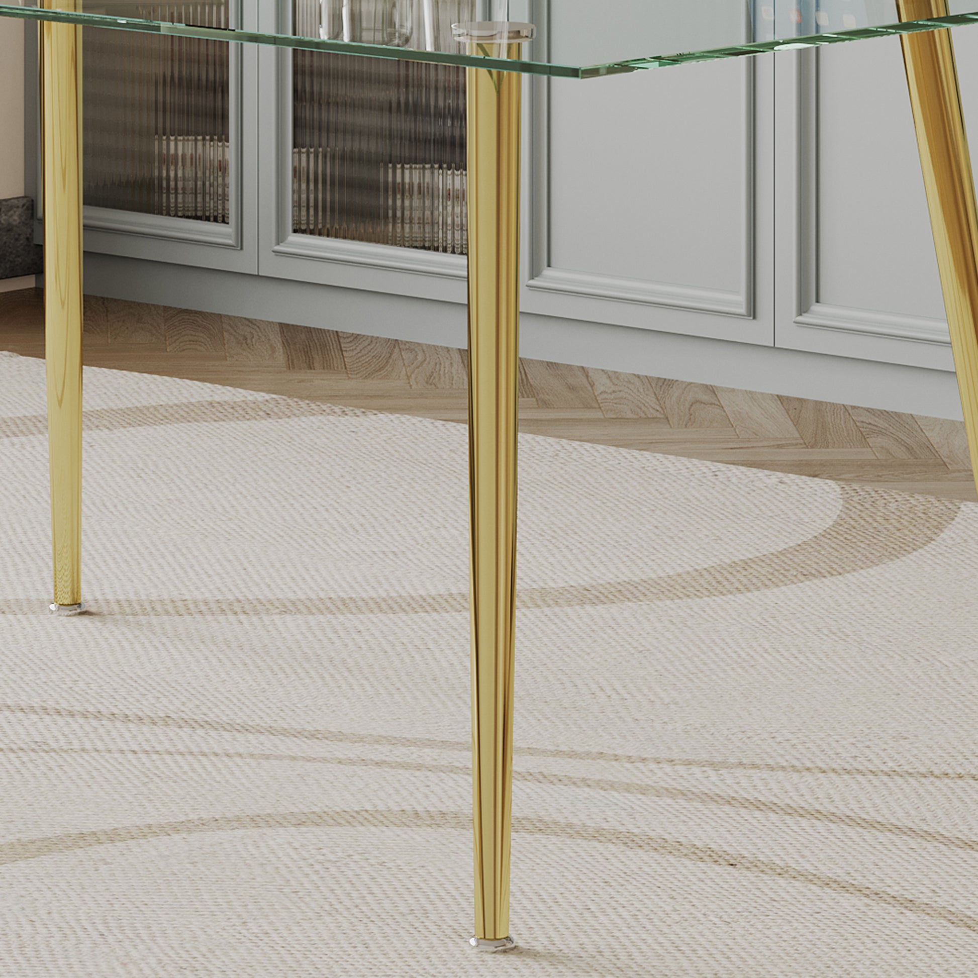 0.32" Thick Tempered Glass Top Dining Table With Gold Stainless Steel Legs Gold Tempered Glass
