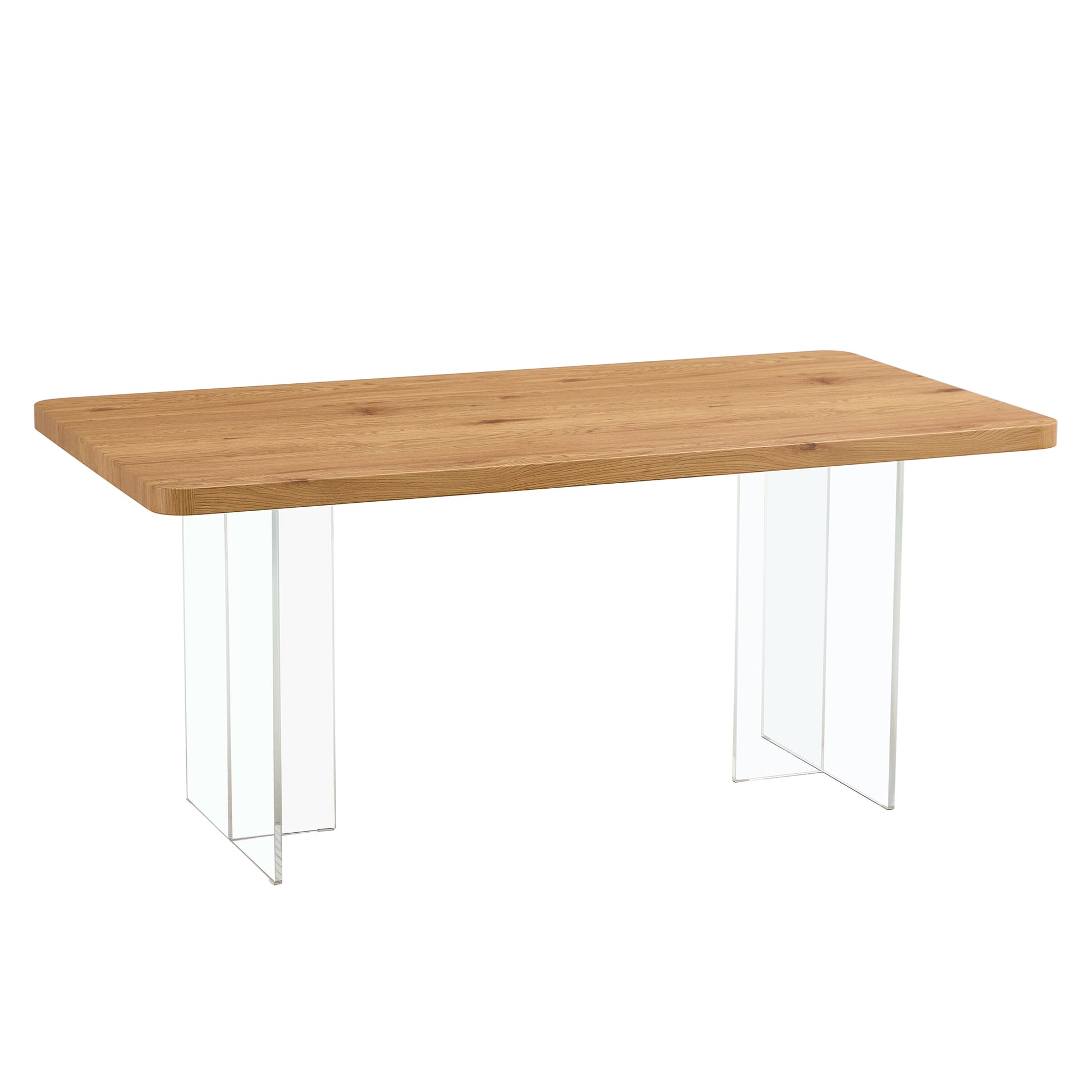 A Modern Minimalist Wooden Table With Acrylic Legs And Rectangular Tables. Computer Desk. Dining Table. Suitable For Restaurants, Living Rooms, And Kitchens. F 1298 Wood Mdf