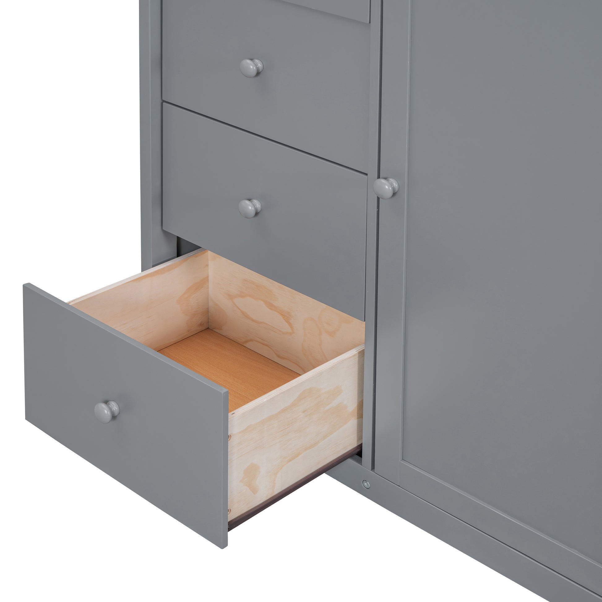 Full Size Wood Loft Bed With Built In Wardrobes, Cabinets And Drawers, Gray Gray Solid Wood Mdf