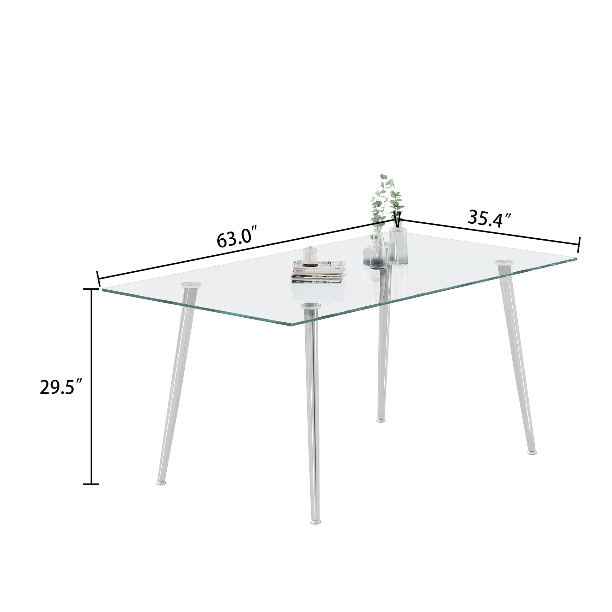 0.32" Thick Tempered Glass Top Dining Table With Silver Stainless Steel Legs Silver Tempered Glass