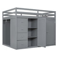 Full Size Wood Loft Bed With Built In Wardrobes, Cabinets And Drawers, Gray Gray Solid Wood Mdf
