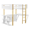 Full Size Wood Loft Bed With Built In Storage Cabinet And Cubes, Foldable Desk, White White Solid Wood Mdf