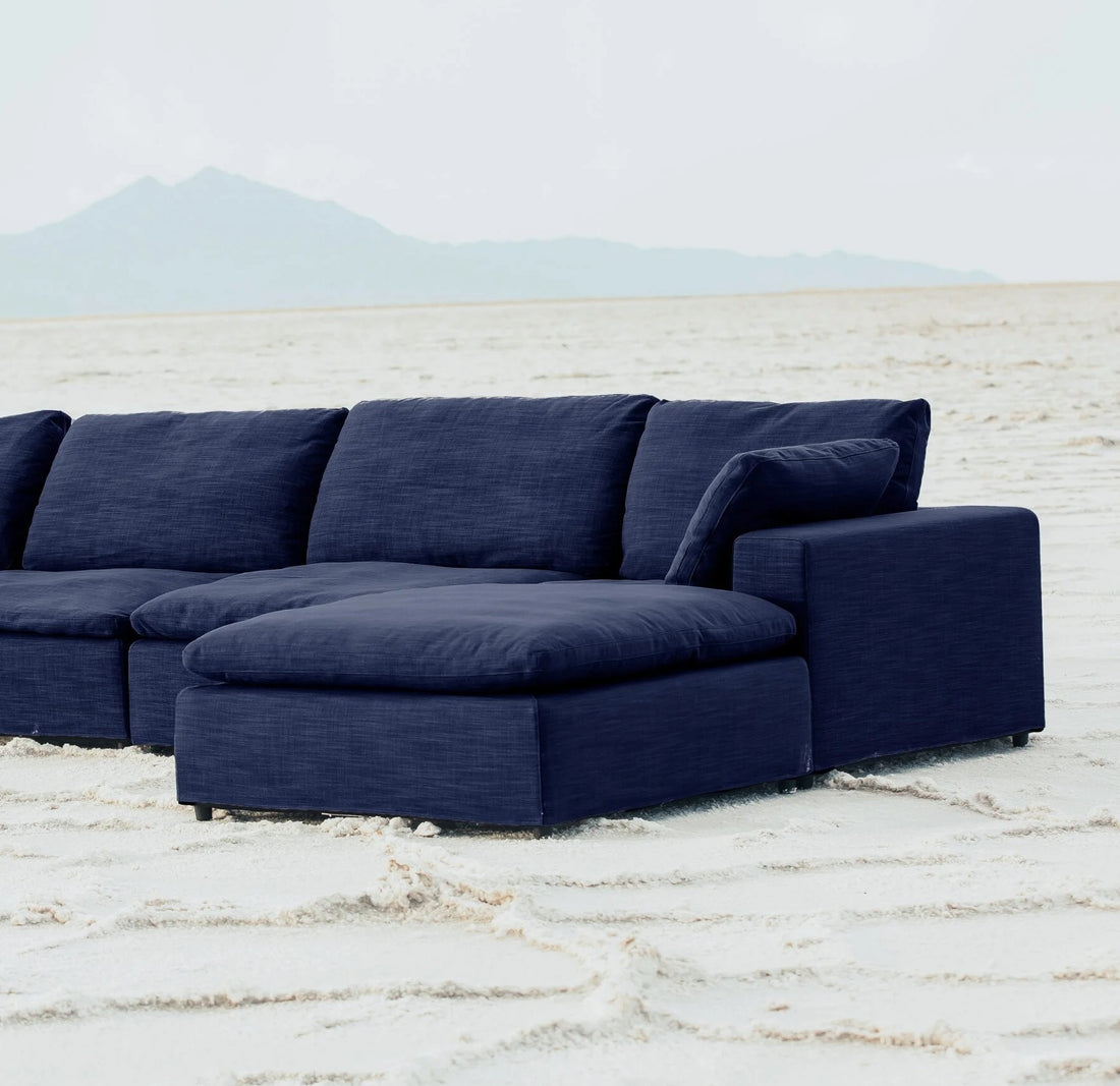 Modern 17" Luxe Size Ottoman, Premium Fabric Upholstered 1 Pc Living Room Cube Ottoman With Plush Seat Cushion, Navy Wood Primary Living Space Solid Blue Navy Linen Linen Or Linen Blend Medium Soft Backless Contemporary Cube Armless Polyester Wood Fabric