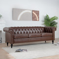 83.66 Inch Width Traditional Square Arm Removable Cushion 3 Seater Sofa Dark Brown Pu Pu
