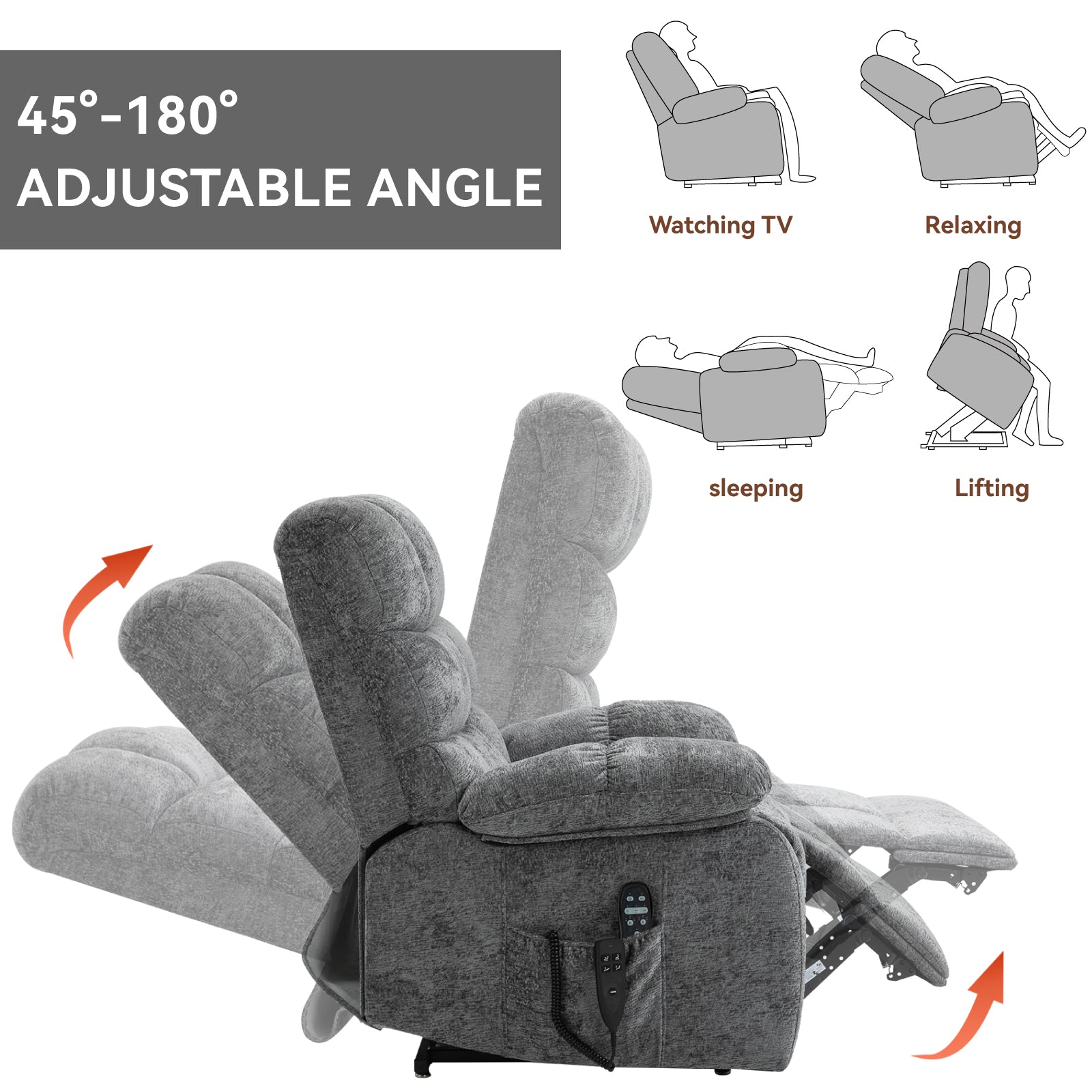 Lift Recliner Chair Heat Massage Dual Motor Infinite Position Up To 350 Lbs Large Electric Power Lift Recliners With Power Remote, Medium Firm And Heavy Duty, Grey White Metal Primary Living Space