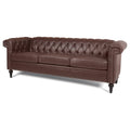 83.66 Inch Width Traditional Square Arm Removable Cushion 3 Seater Sofa Dark Brown Pu Pu