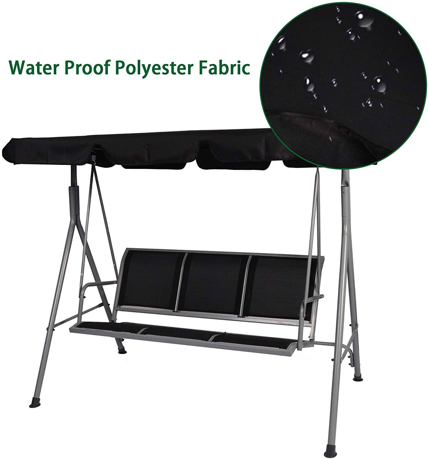 3 Person Outdoor Swing Chair Adjustable Canopy Hammock Seats, Patio Porch Garden Swing, Black Black Metal