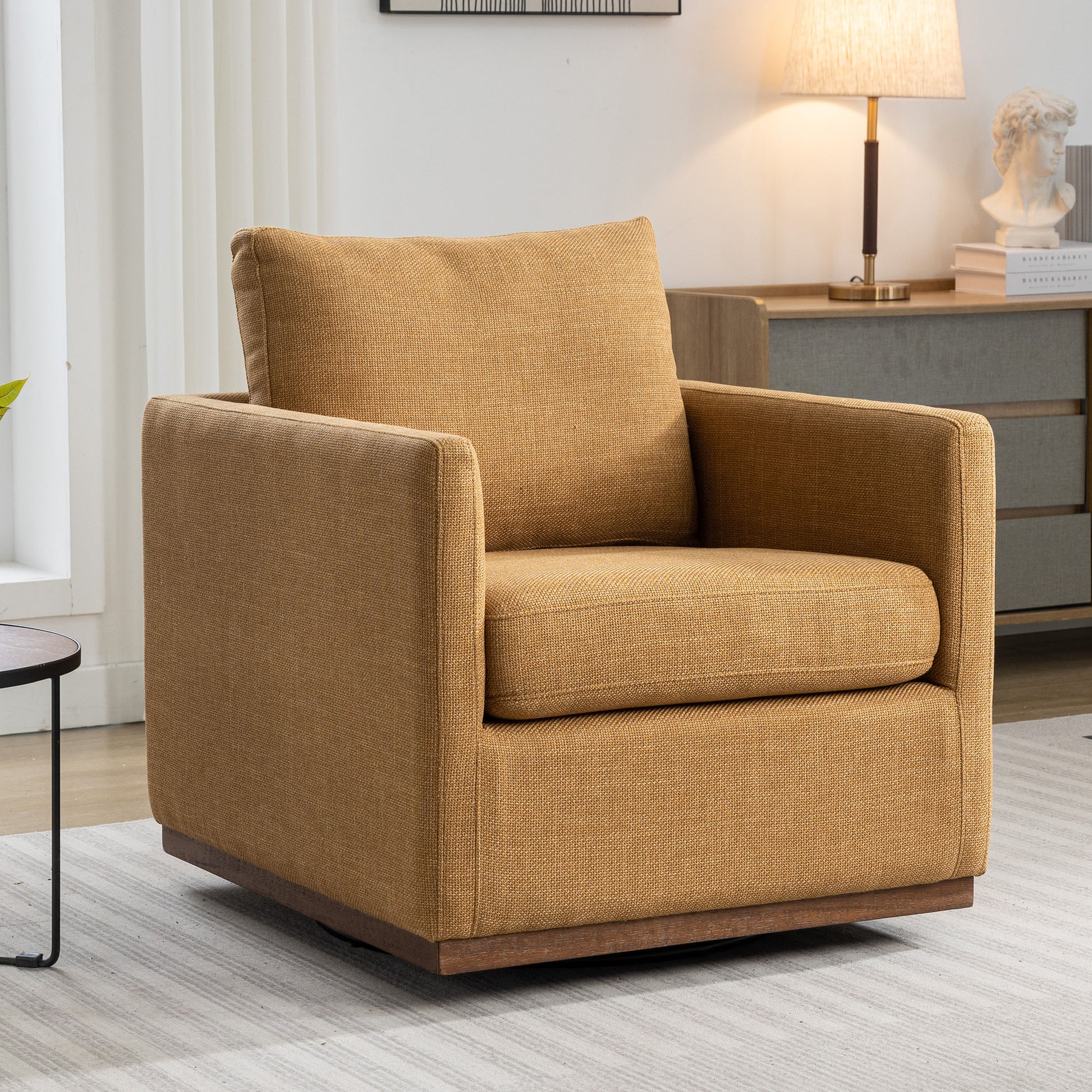 Mid Century Modern Swivel Accent Chair Armchair For Living Room, Bedroom, Guest Room, Office, Mustard Yellow 1 Mustard Yellow Linen