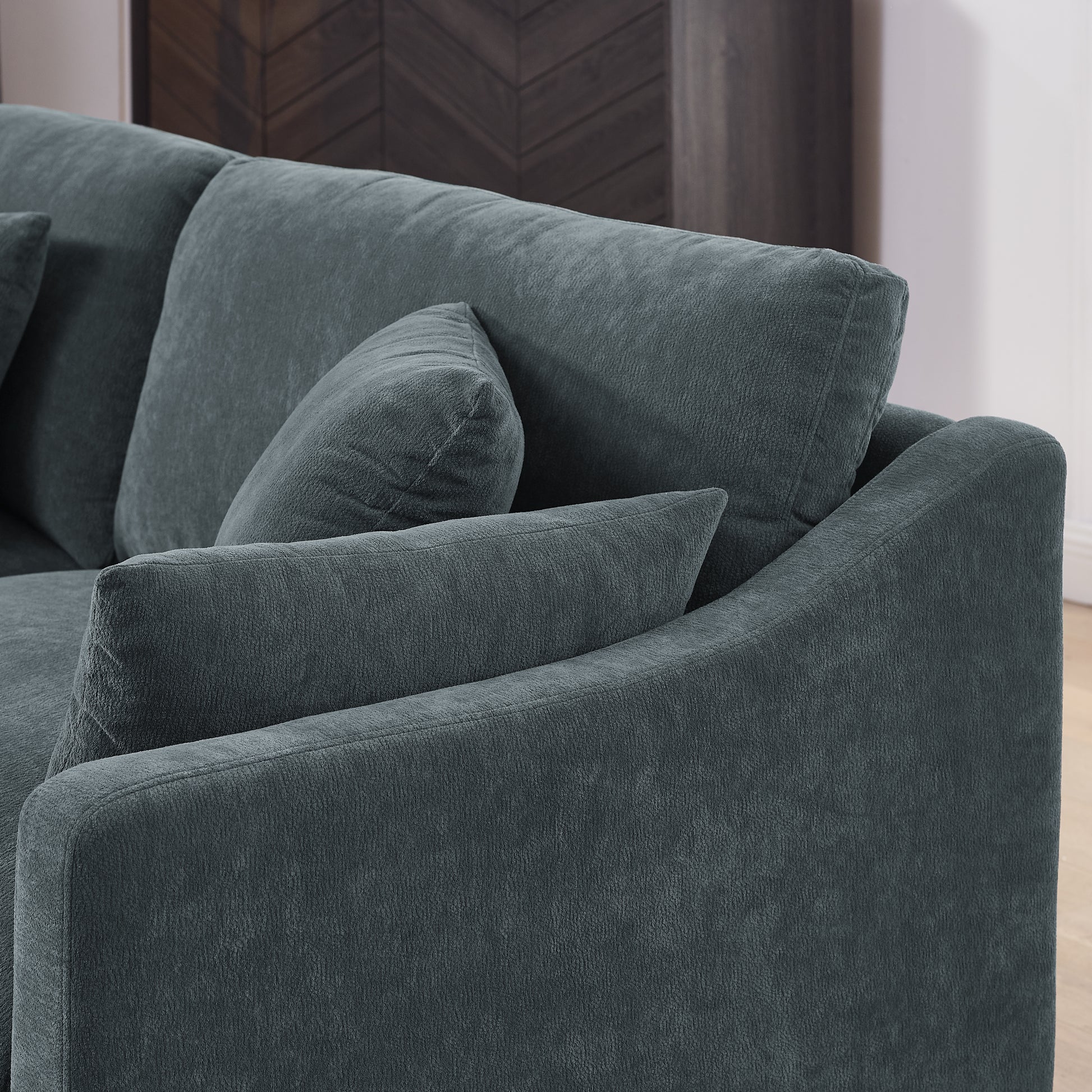 6 Seats Modular L Shaped Sectional Sofa With Ottoman,10 Pillows, Oversized Upholstered Couch W Removabled Down Filled Seat Cushion For Living Room, Chenille Grey Dark Grey Chenille Wood Primary Living Space Soft Pillow Back Eucalyptus Square Arms Foam