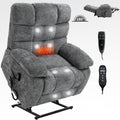 Lift Recliner Chair Heat Massage Dual Motor Infinite Position Up To 350 Lbs Large Electric Power Lift Recliners With Power Remote, Medium Firm And Heavy Duty, Grey White Metal Primary Living Space