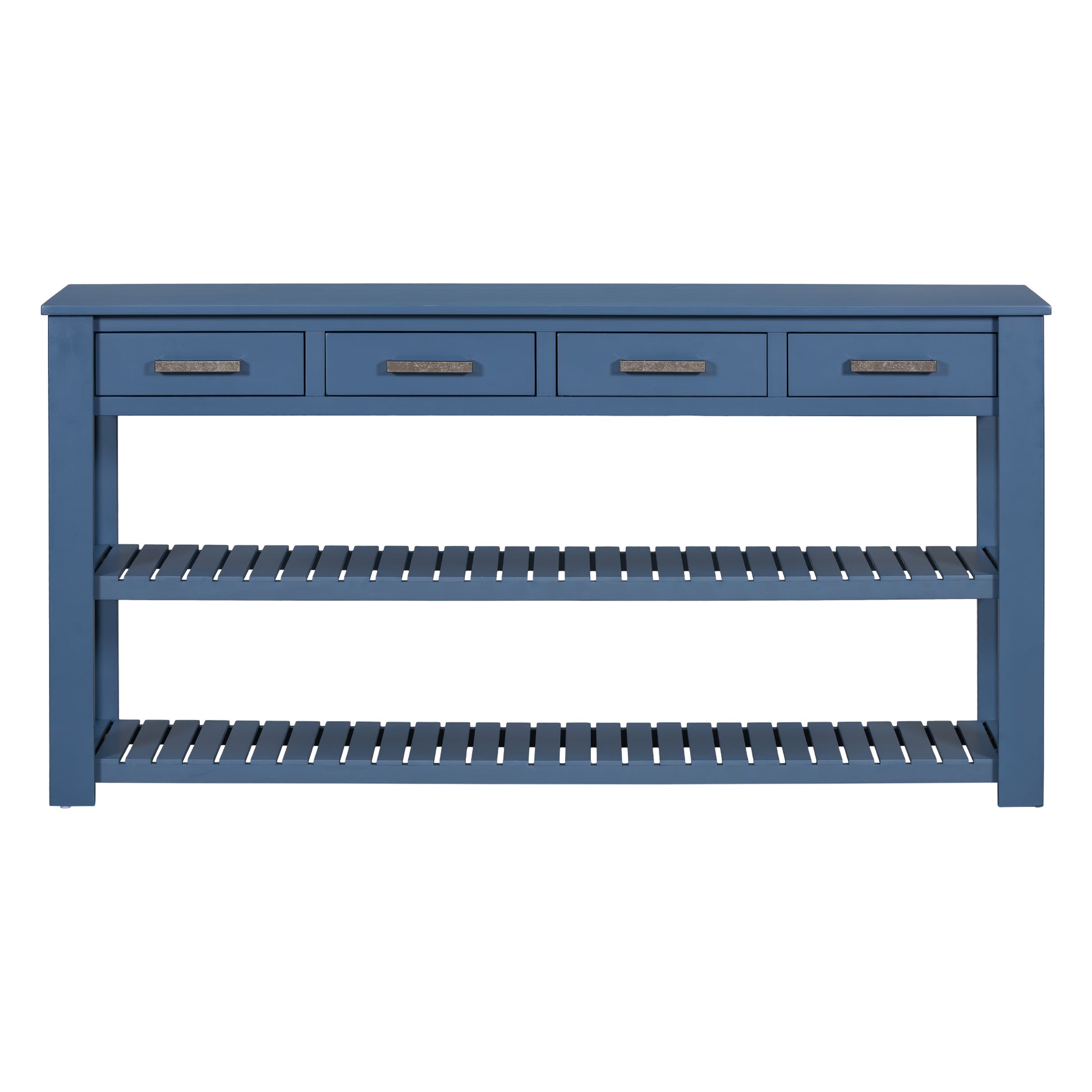 Stylish Entryway Console Table With 4 Drawers And 2 Shelves, Suitable For Entryways, Living Rooms. Navy Blue Mdf