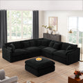 6 Seats Modular L Shaped Sectional Sofa With Ottoman,10 Pillows, Oversized Upholstered Couch W Removabled Down Filled Seat Cushion For Living Room, Chenille Black Black Chenille Wood Primary Living Space Soft Pillow Back Eucalyptus Square Arms Foam