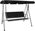 3 Person Outdoor Swing Chair Adjustable Canopy Hammock Seats, Patio Porch Garden Swing, Black Black Metal