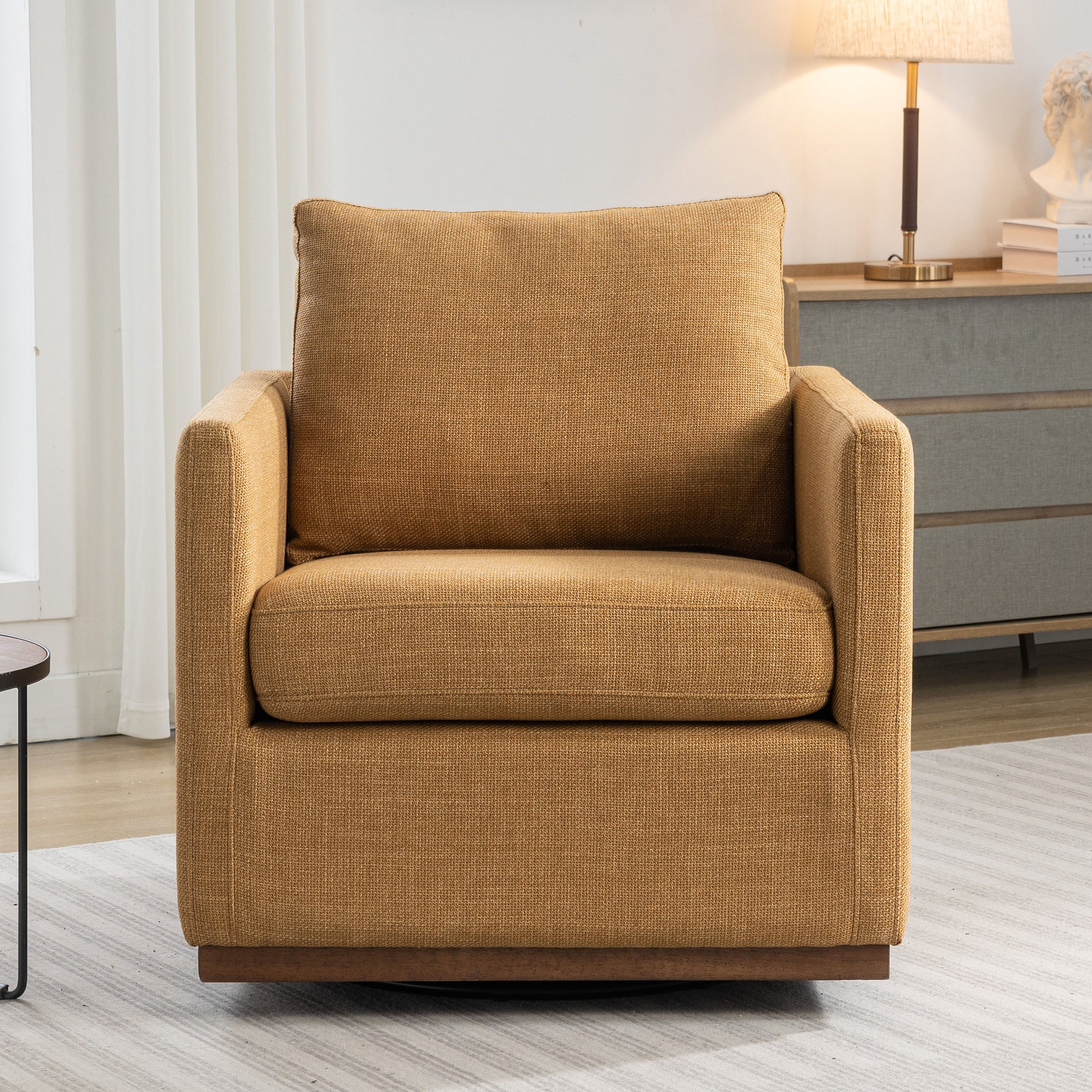 Mid Century Modern Swivel Accent Chair Armchair For Living Room, Bedroom, Guest Room, Office, Mustard Yellow 1 Mustard Yellow Linen