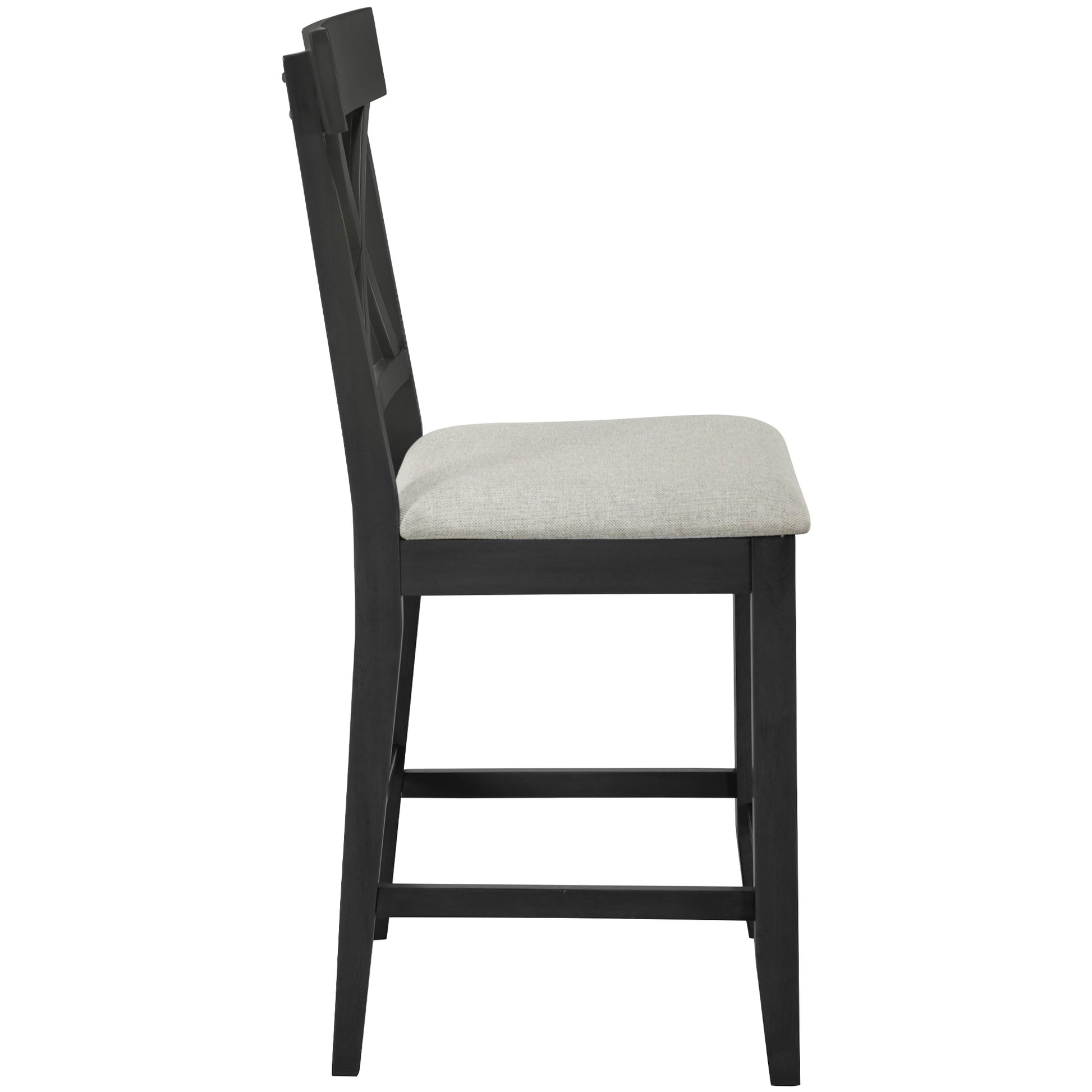 60"Lx30"W Solid Wood Farmhouse Counter Height Dining Table Set With 3 Tier Storage Shelves, Upholstered Dining Chairs For 4, 5 Piece, Gray Wood Dining Room Solid Wood Rubberwood Rectangular Dining Table With Chair Wood Wood Gray Seats 4 Farmhouse 4 Leg