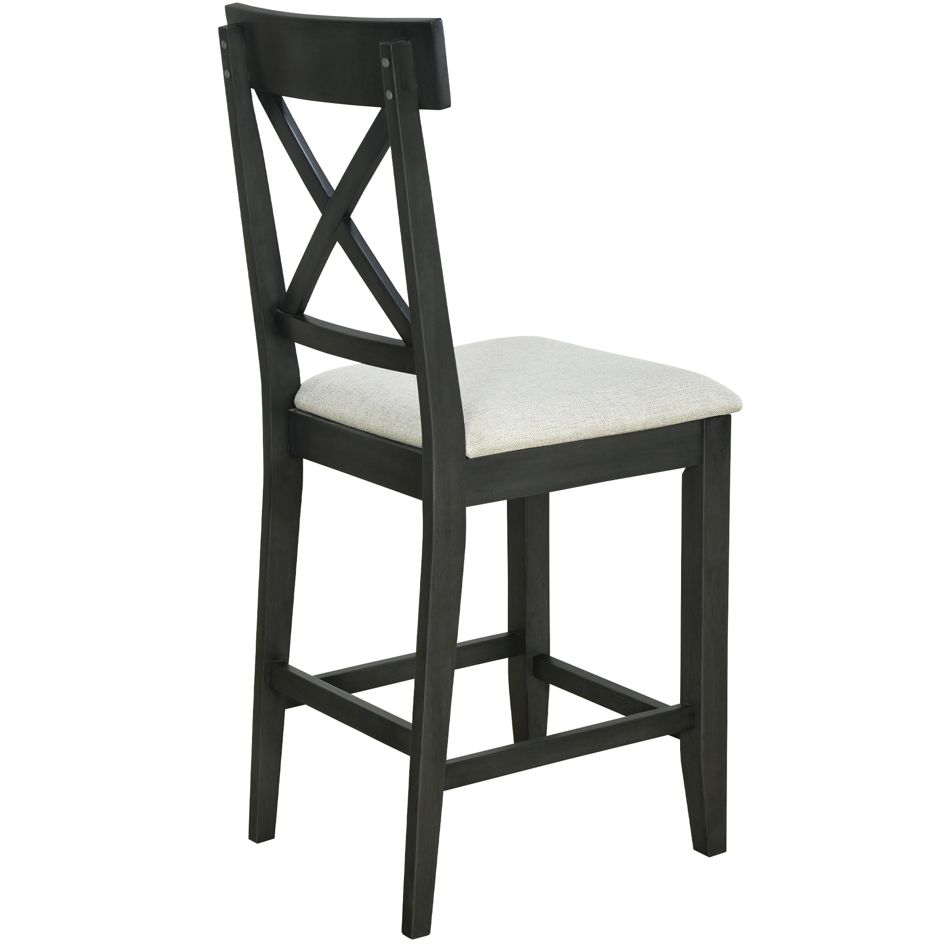 60"Lx30"W Solid Wood Farmhouse Counter Height Dining Table Set With 3 Tier Storage Shelves, Upholstered Dining Chairs For 4, 5 Piece, Gray Wood Dining Room Solid Wood Rubberwood Rectangular Dining Table With Chair Wood Wood Gray Seats 4 Farmhouse 4 Leg